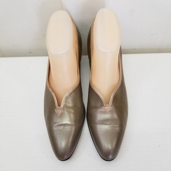 Magdesians 10N Gold Metallic Wedge Heels USA Vintage Slip On Costume Retro - Picture 3 of 9